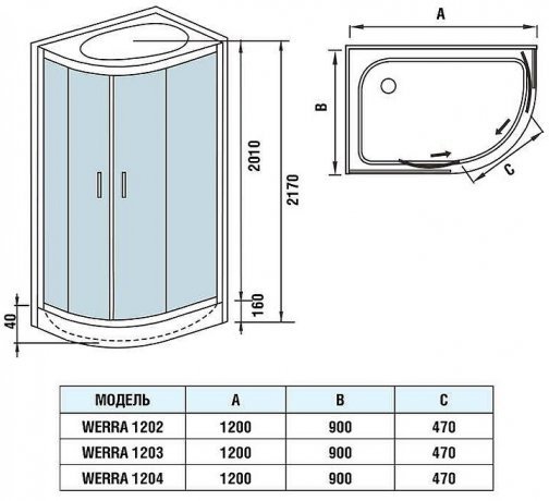 Душевая кабина WeltWasser WW500 Werra 1202 120x90 L 10000003235 без гидромассажа