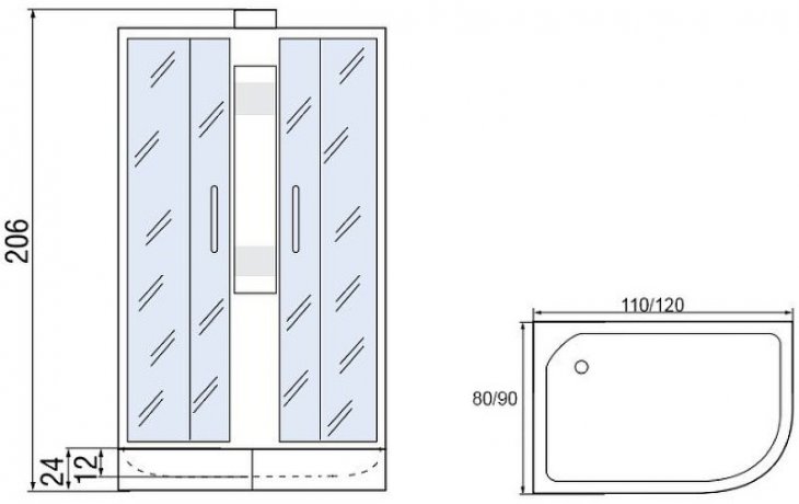 Душевая кабина МОНОМАХ Б/К 120/90/24 МЗ L
